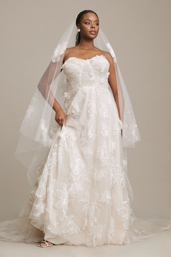 Slide View: 6: Watters Arien Strapless Corset Floral Appliqué A-Line Wedding Gown