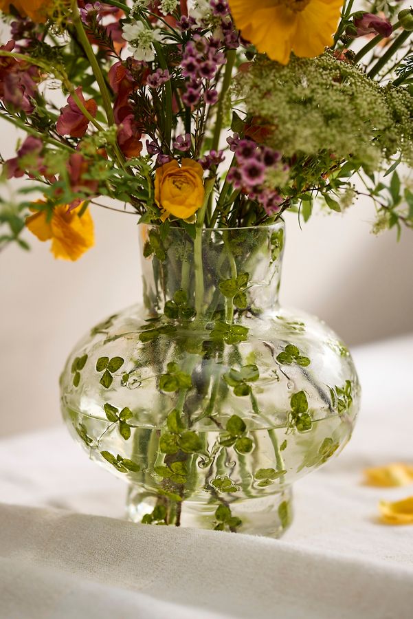 Slide View: 1: Pressed Floral Footed Vase