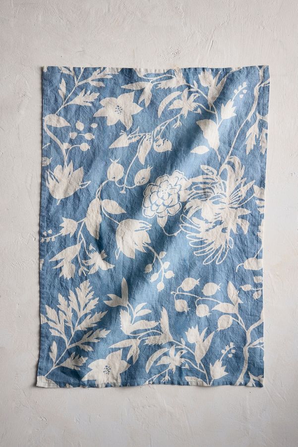 Slide View: 2: Floral Blues Linen Dish Towel