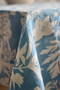 Slide View: 2: Floral Blues Linen Tablecloth