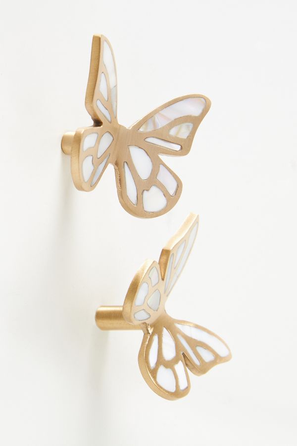 Vista diapositiva: 2: Delia Mother-of-Pearl Butterfly Door Knobs, Set of 2