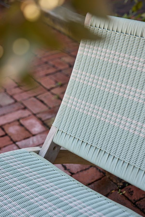 Slide View: 2: Folding Teak + Wicker Scissor Chair, Stripe