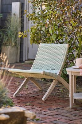 Folding Teak + Wicker Scissor Chair, Stripe