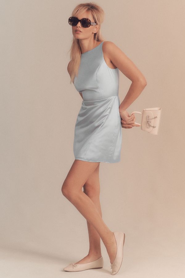 Slide View: 1: BHLDN Alice High-Neck Stretch Satin Mini Dress