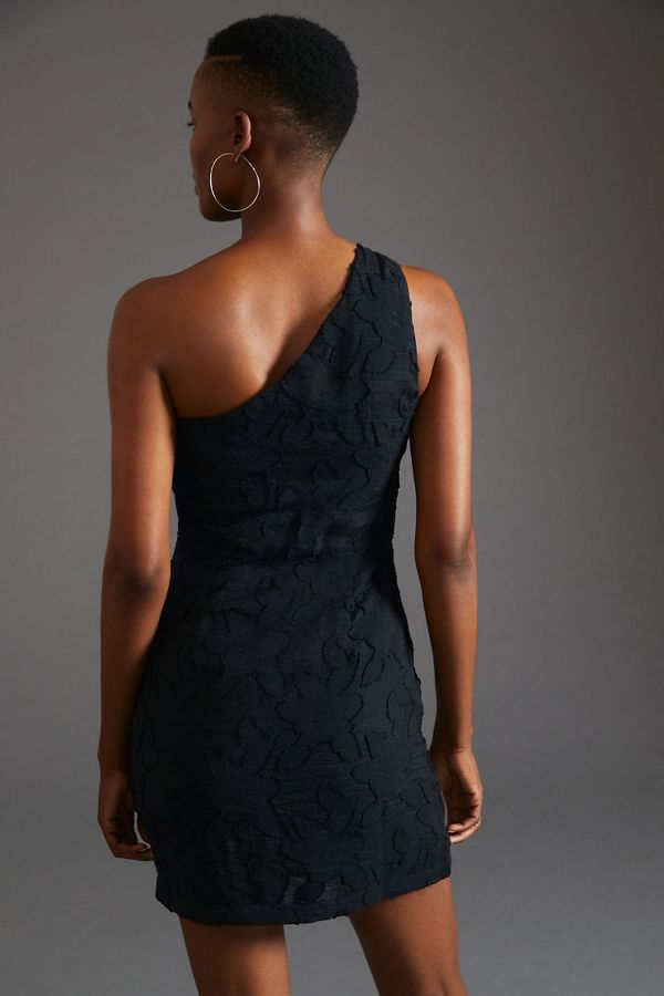 Slide View: 2: Ruffled One Shoulder Mini Dress