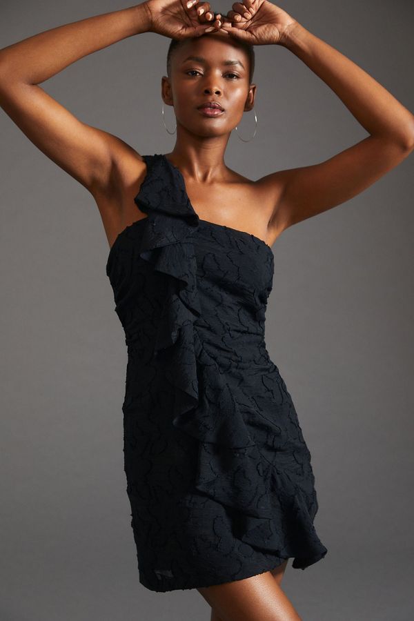 Slide View: 1: Ruffled One Shoulder Mini Dress