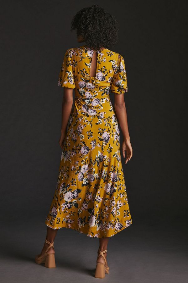 Slide View: 2: Maeve Floral Puff-Sleeve Midi Dress