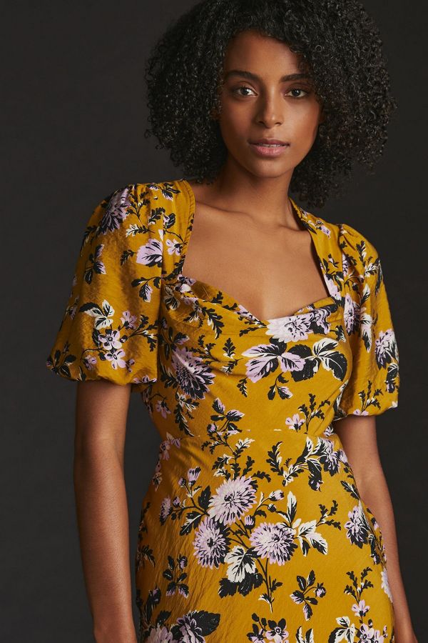 Slide View: 3: Maeve Floral Puff-Sleeve Midi Dress