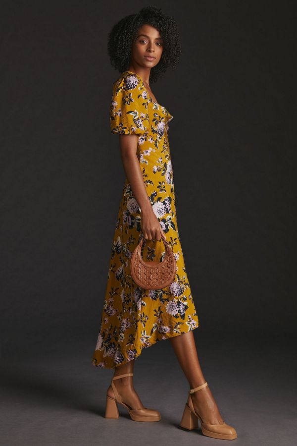 Slide View: 4: Maeve Floral Puff-Sleeve Midi Dress