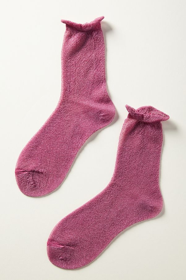 Slide View: 1: Ruffle Lurex Glitter Socks