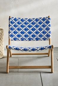 Slide View: 4: Havana Wicker + Teak Armless Chair, Blue + White