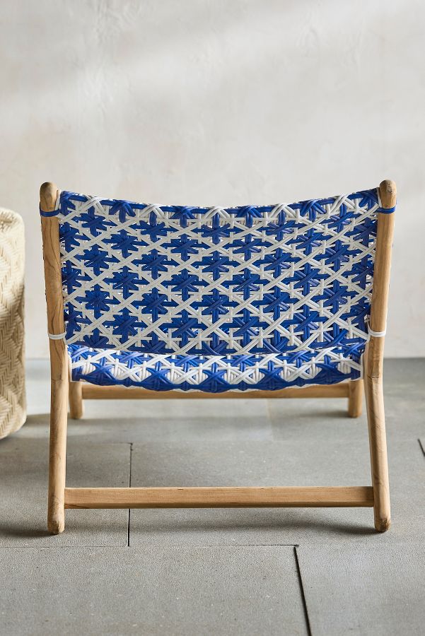 Slide View: 5: Havana Wicker + Teak Armless Chair, Blue + White