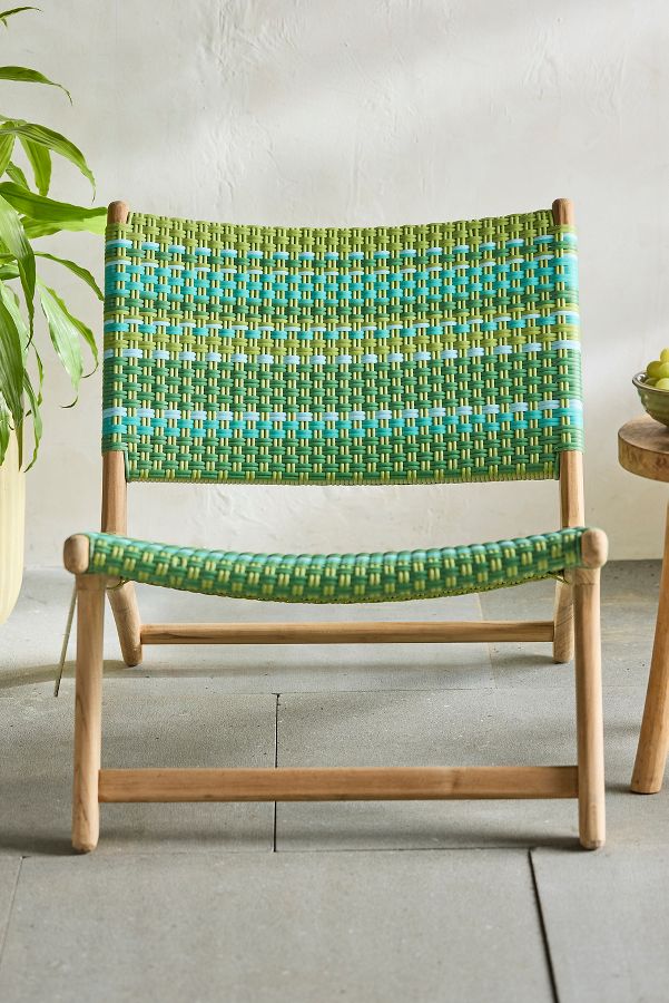 Slide View: 4: Havana Wicker + Teak Armless Chair, Green Stripe