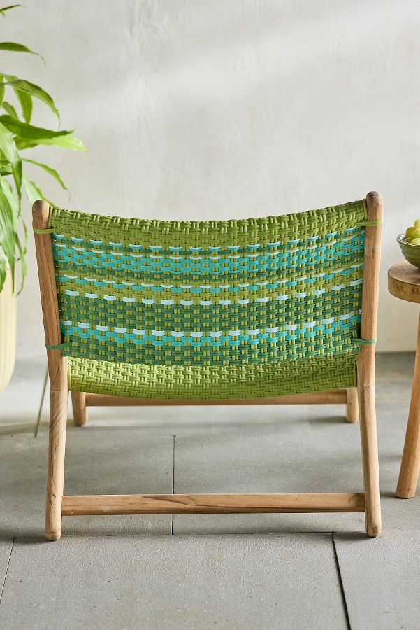 Slide View: 5: Havana Wicker + Teak Armless Chair, Green Stripe