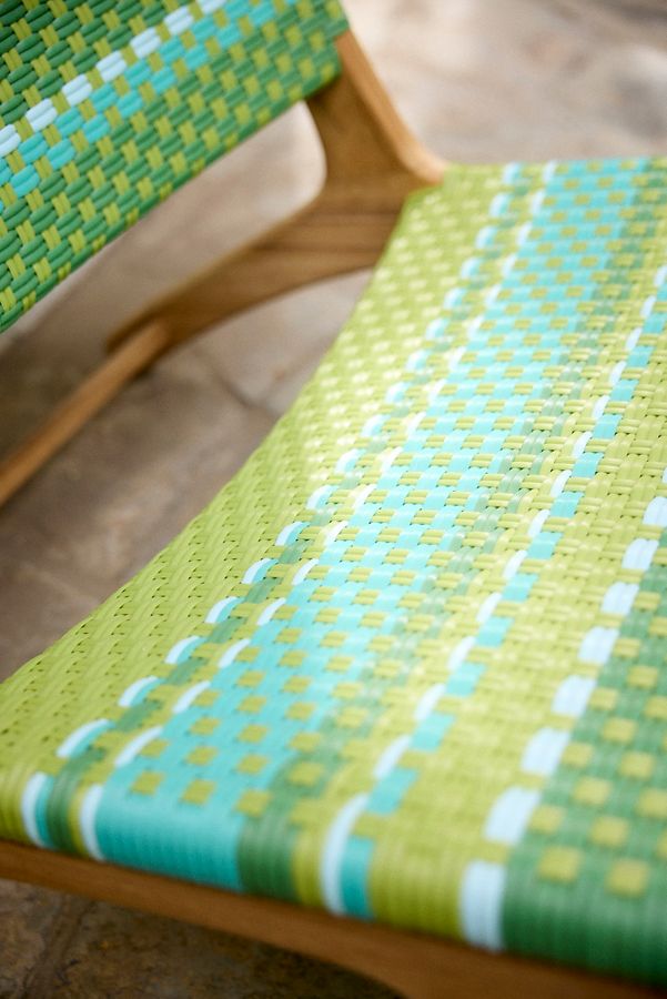 Slide View: 2: Havana Wicker + Teak Armless Chair, Green Stripe