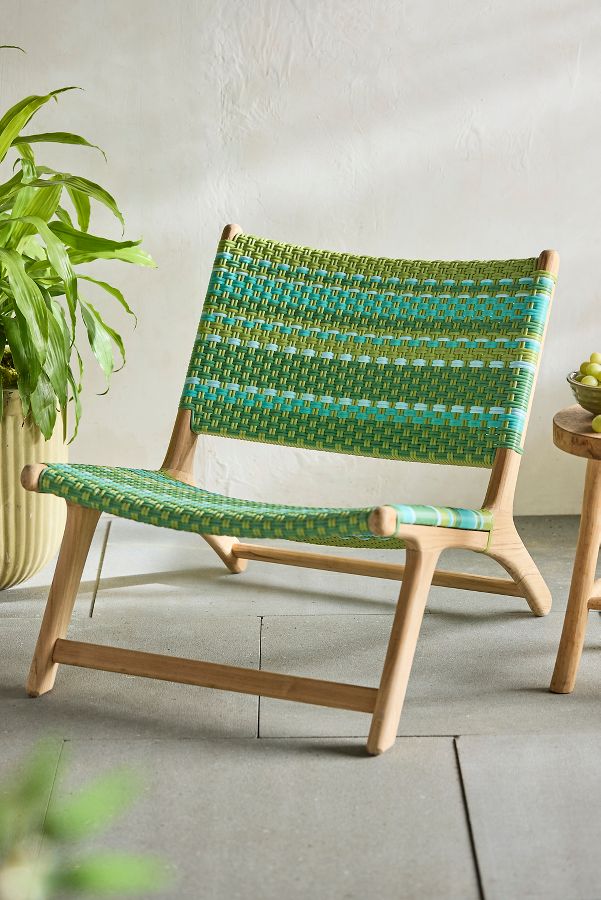 Slide View: 1: Havana Wicker + Teak Armless Chair, Green Stripe