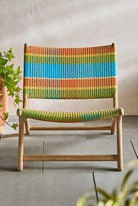 Slide View: 4: Havana Wicker + Teak Armless Chair, Colorful Plaid