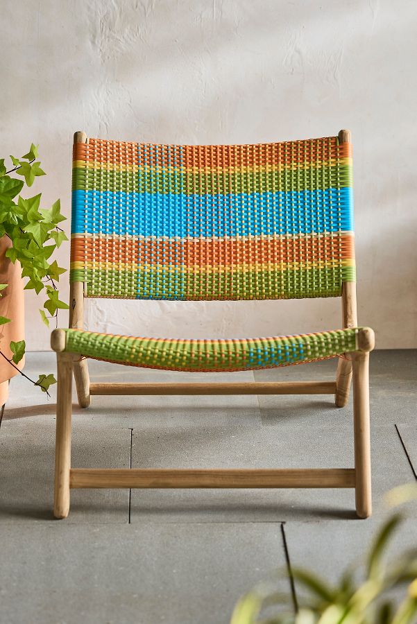 Slide View: 4: Havana Wicker + Teak Armless Chair, Colorful Plaid