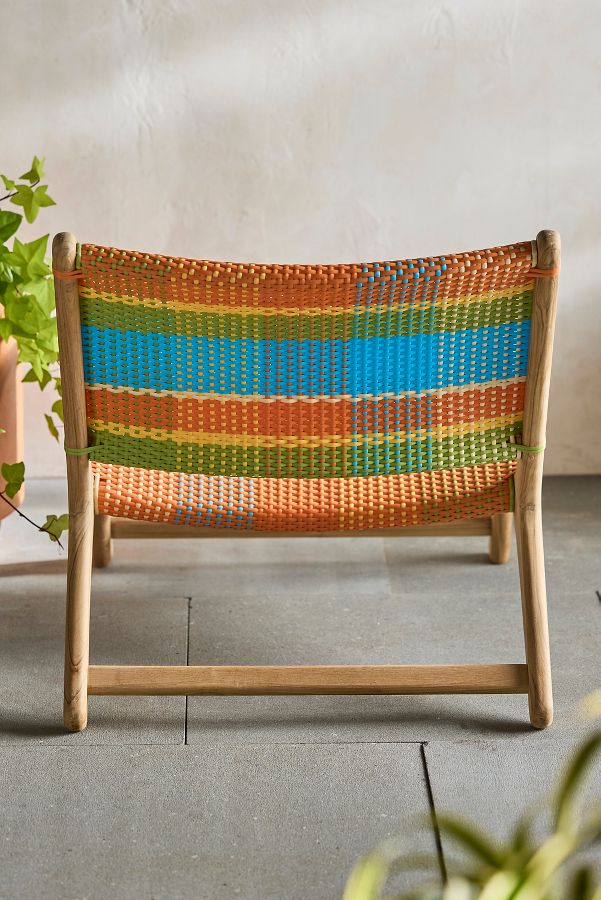 Slide View: 5: Havana Wicker + Teak Armless Chair, Colorful Plaid