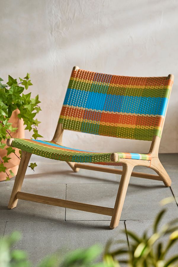 Slide View: 2: Havana Wicker + Teak Armless Chair, Colorful Plaid