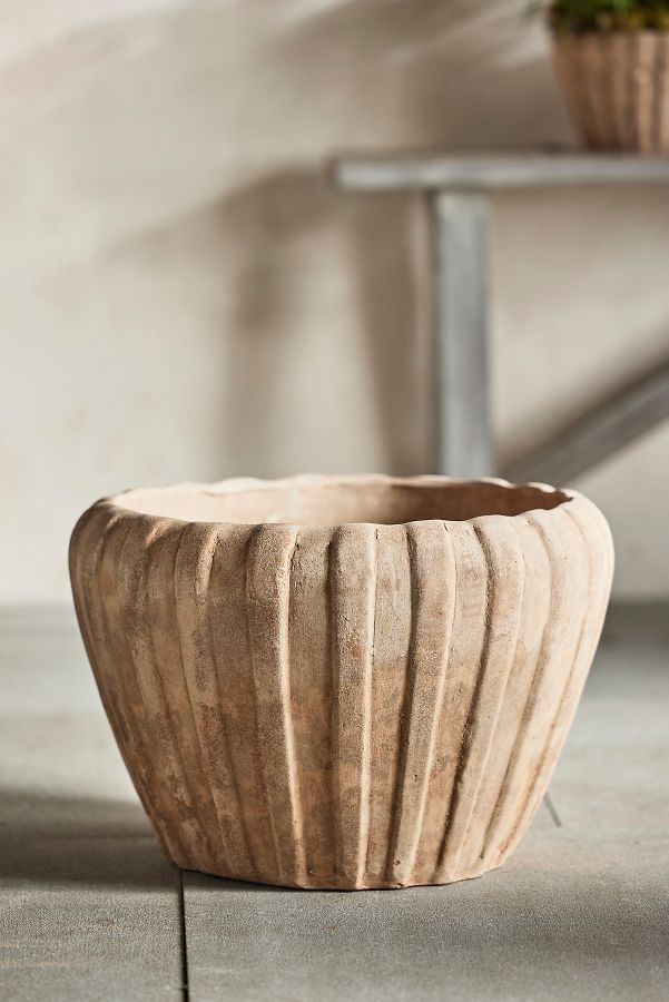 Slide View: 4: Ribbed Terracotta Low Taper Pot