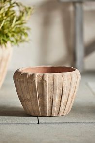 Slide View: 6: Ribbed Terracotta Low Taper Pot