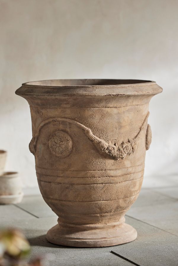 Slide View: 3: Floral Swag Terracotta Urn