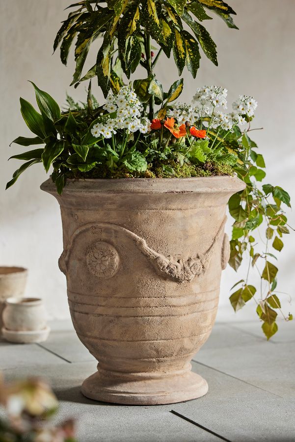 Slide View: 1: Floral Swag Terracotta Urn