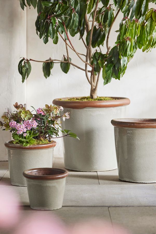 Slide View: 1: Raw Rim Stoneware Taper Planter