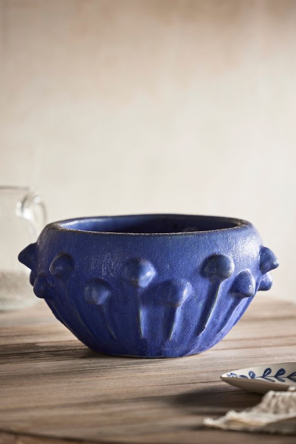 Slide View: 3: Knobby Blue Stoneware Bowl Planter