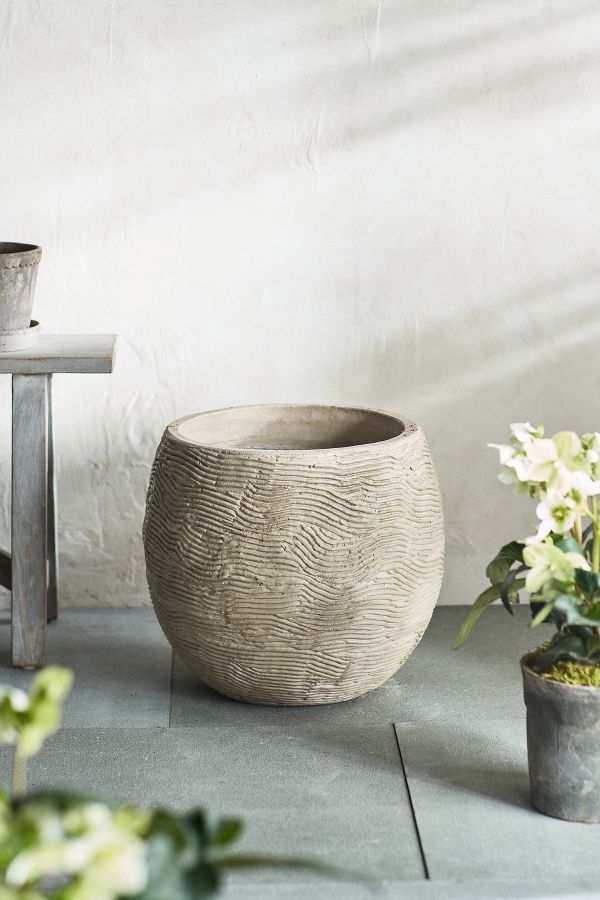 Slide View: 2: Wavy Concrete Orb Planter