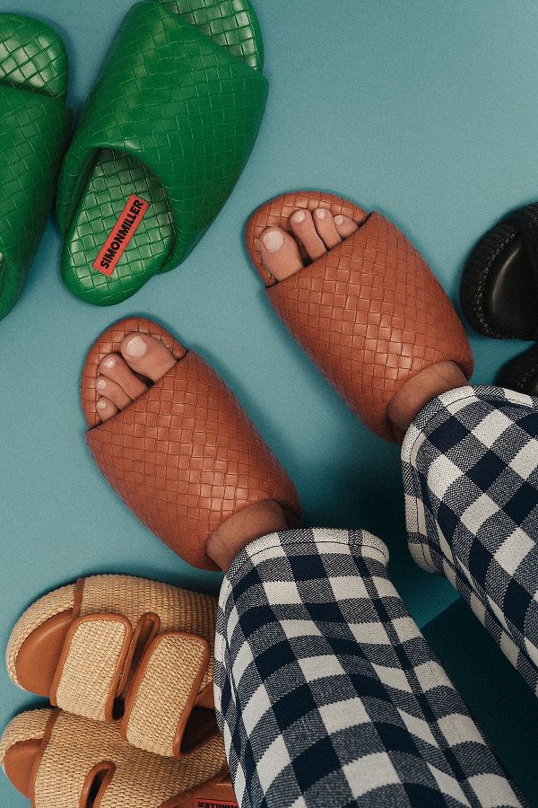 Slide View: 1: SIMONMILLER Woven Faux-Leather Bubble Slide Sandals