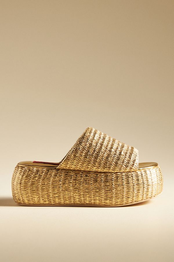 Slide View: 1: SIMONMILLER Cloudy Raffia Platform Slide Sandals