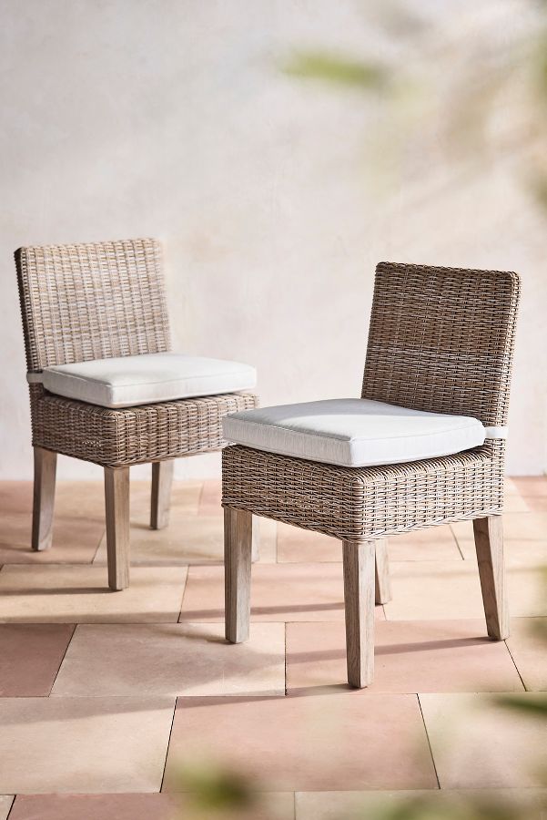 Slide View: 2: Ridgeline Wicker + Teak Side Chairs, Set of 2