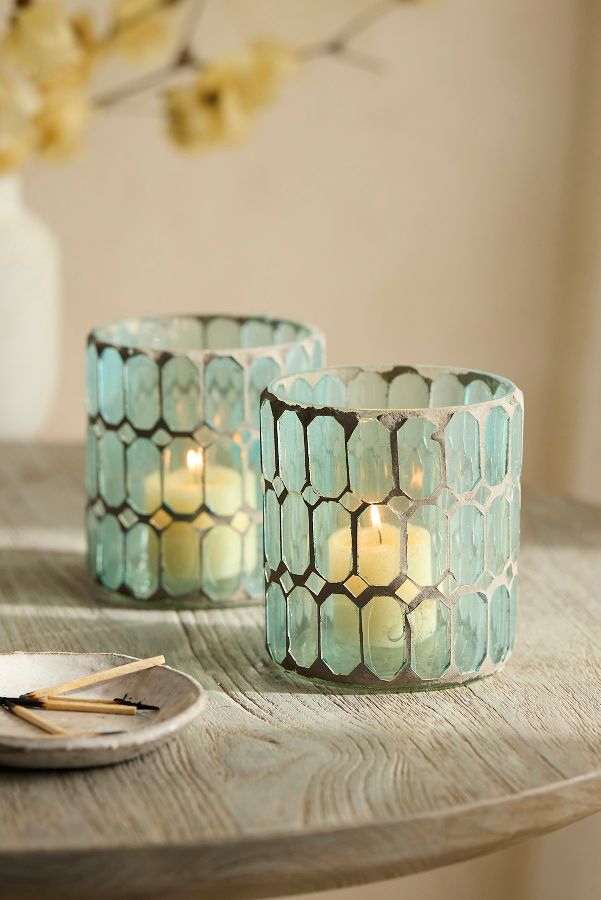 Slide View: 2: Paned Mosaic Votives, Set of 2 Blue