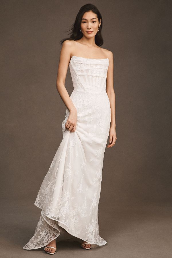 Slide View: 4: Watters Emilia Strapless Corset Wedding Gown