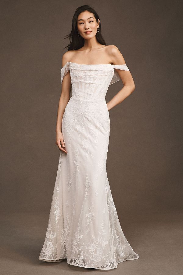 Slide View: 1: Watters Emilia Strapless Corset Wedding Gown