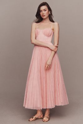 Hutch Amara Corset Pleated Tulle Fit & Flare Midi Dress