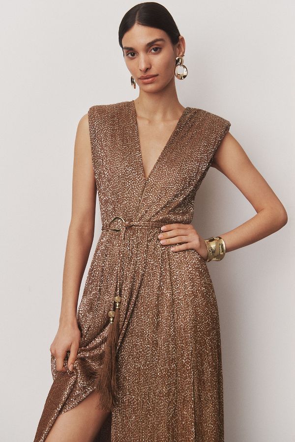 Slide View: 5: Sabina Musayev Savory V-Neck Front-Slit Maxi Dress