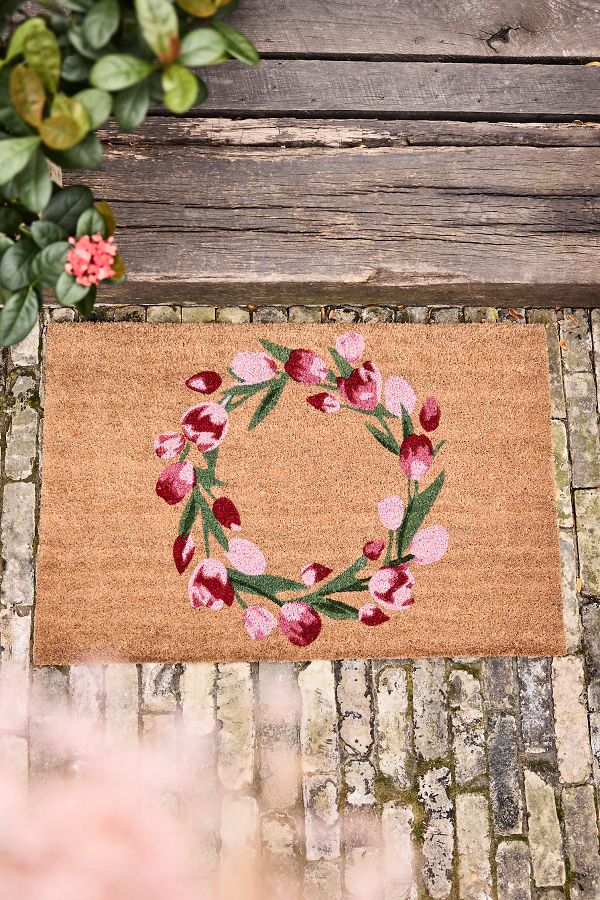 Slide View: 1: Tulip Wreath Coir Doormat