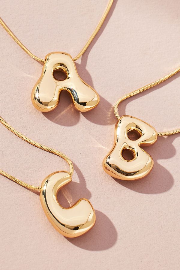 Slide View: 1: Bubble Letter Monogram Necklace