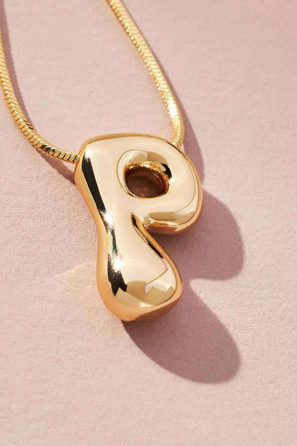 Slide View: 1: Gold-Plated Bubble Letter Monogram Necklace