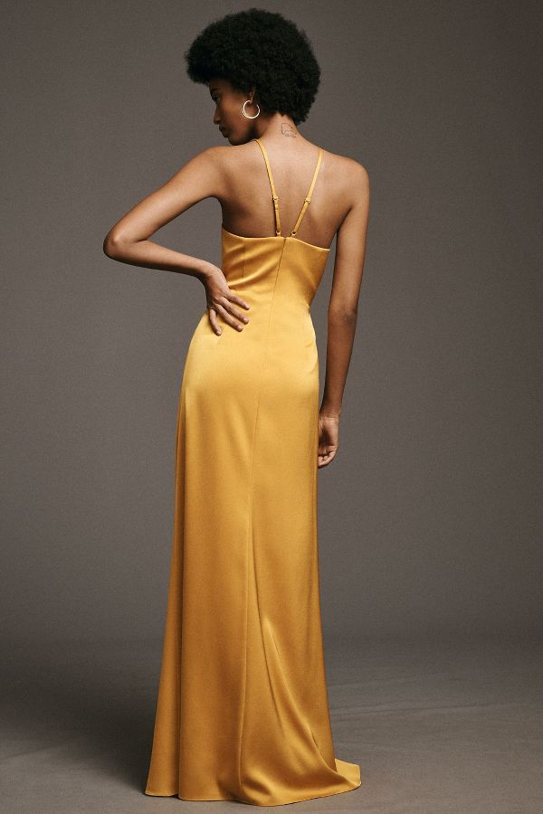 Slide View: 3: Liv Foster Satin Halter Ruched Gown