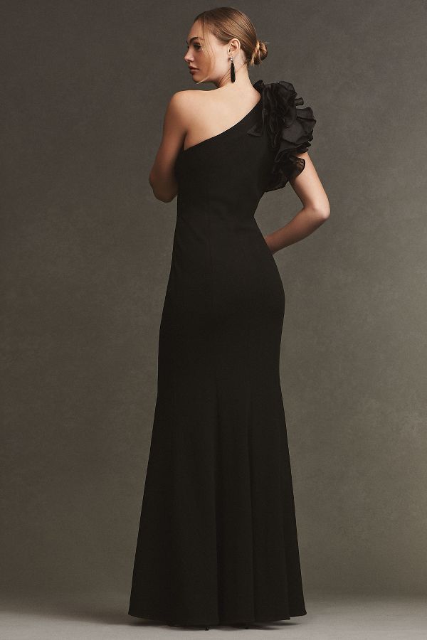 Slide View: 3: Aidan Mattox One-Shoulder Organza Ruffle Gown