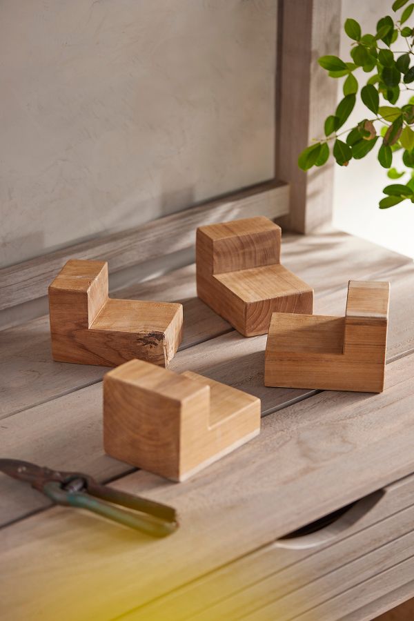 Slide View: 4: Square Teak Pot Feet, Set of 4