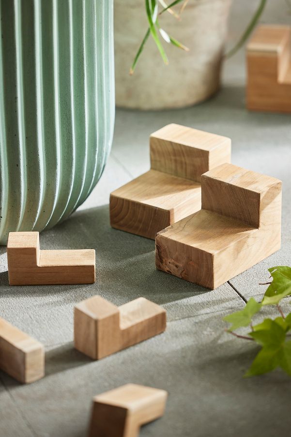 Slide View: 2: Square Teak Pot Feet, Set of 4