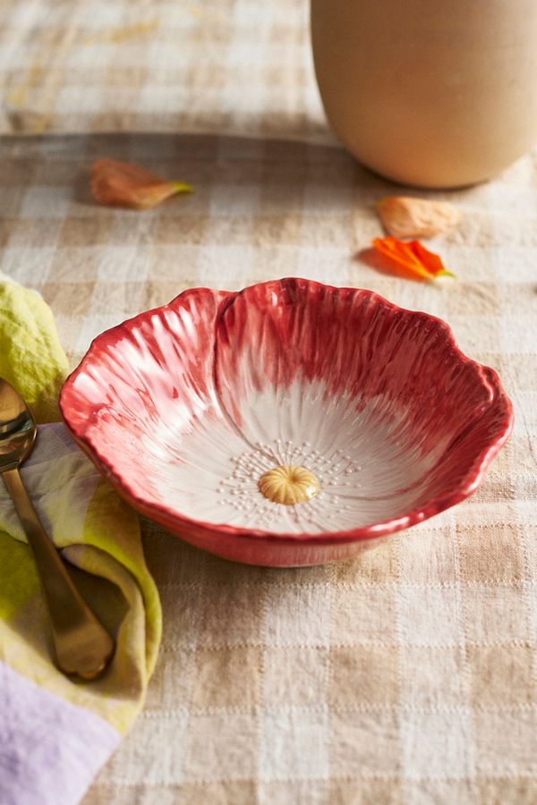 Slide View: 4: Petals Stoneware Bowl, Red