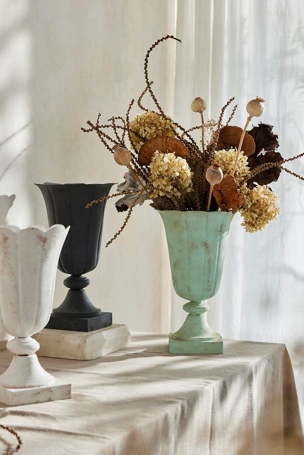 Slide View: 1: Antiqued Metal Urn Vase