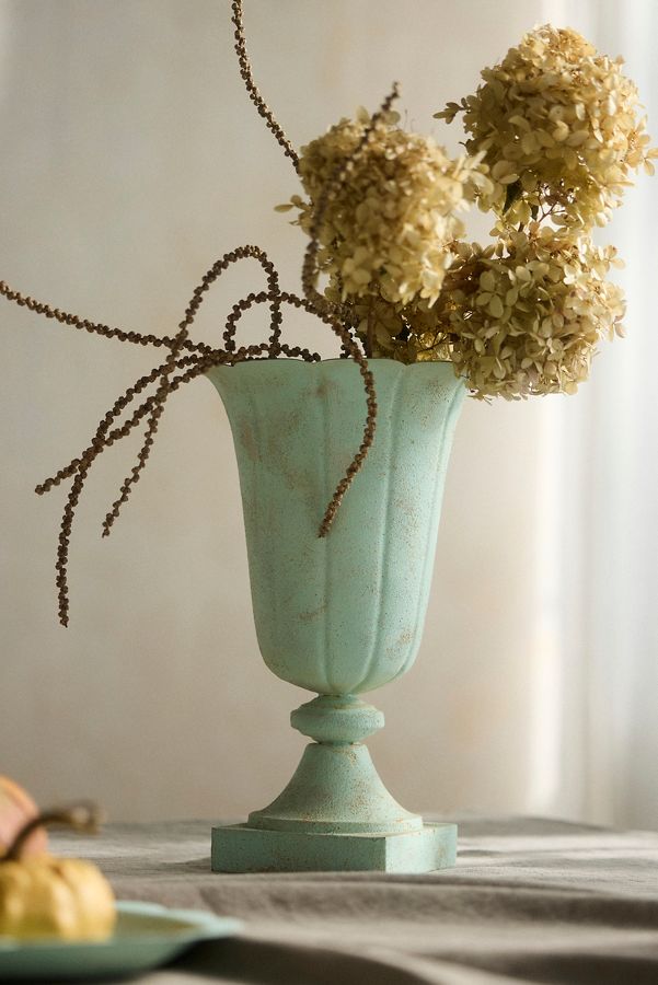 Slide View: 2: Antiqued Metal Urn Vase