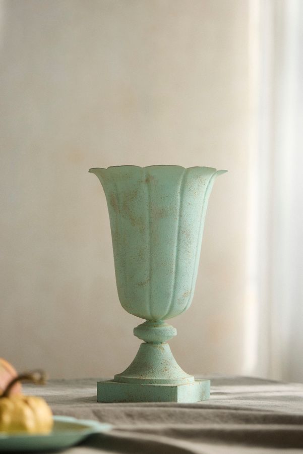 Slide View: 3: Antiqued Metal Urn Vase